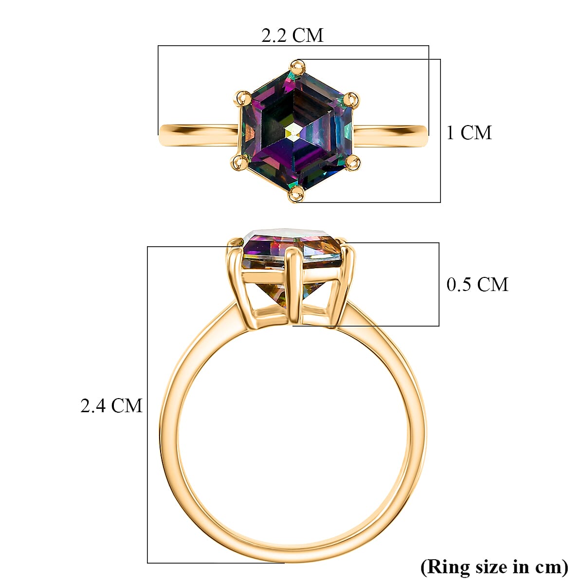 D'Joy Mystic Topaz Solitaire Ring in Yellow Gold Plated Sterling Silver 2.97 Ct.