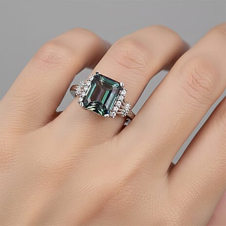 D'Joy Mystic Topaz & White Zircon Ring in Rhodium Overlay Sterling Silver 4.47 Ct.