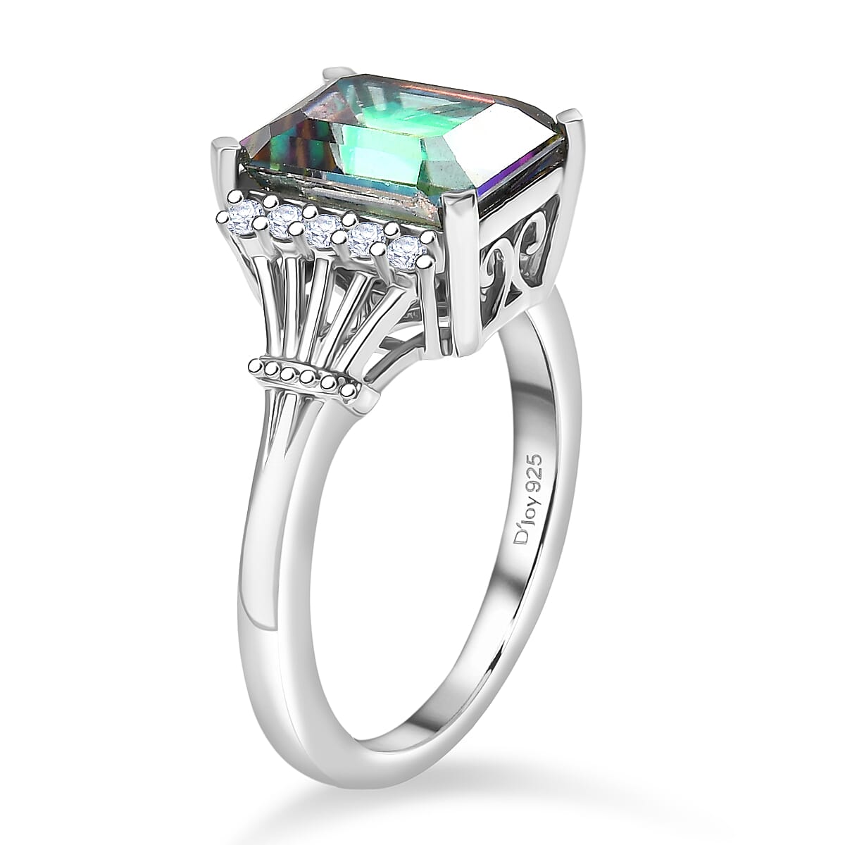 D'Joy Mystic Topaz & White Zircon Ring in Rhodium Overlay Sterling Silver 4.47 Ct.