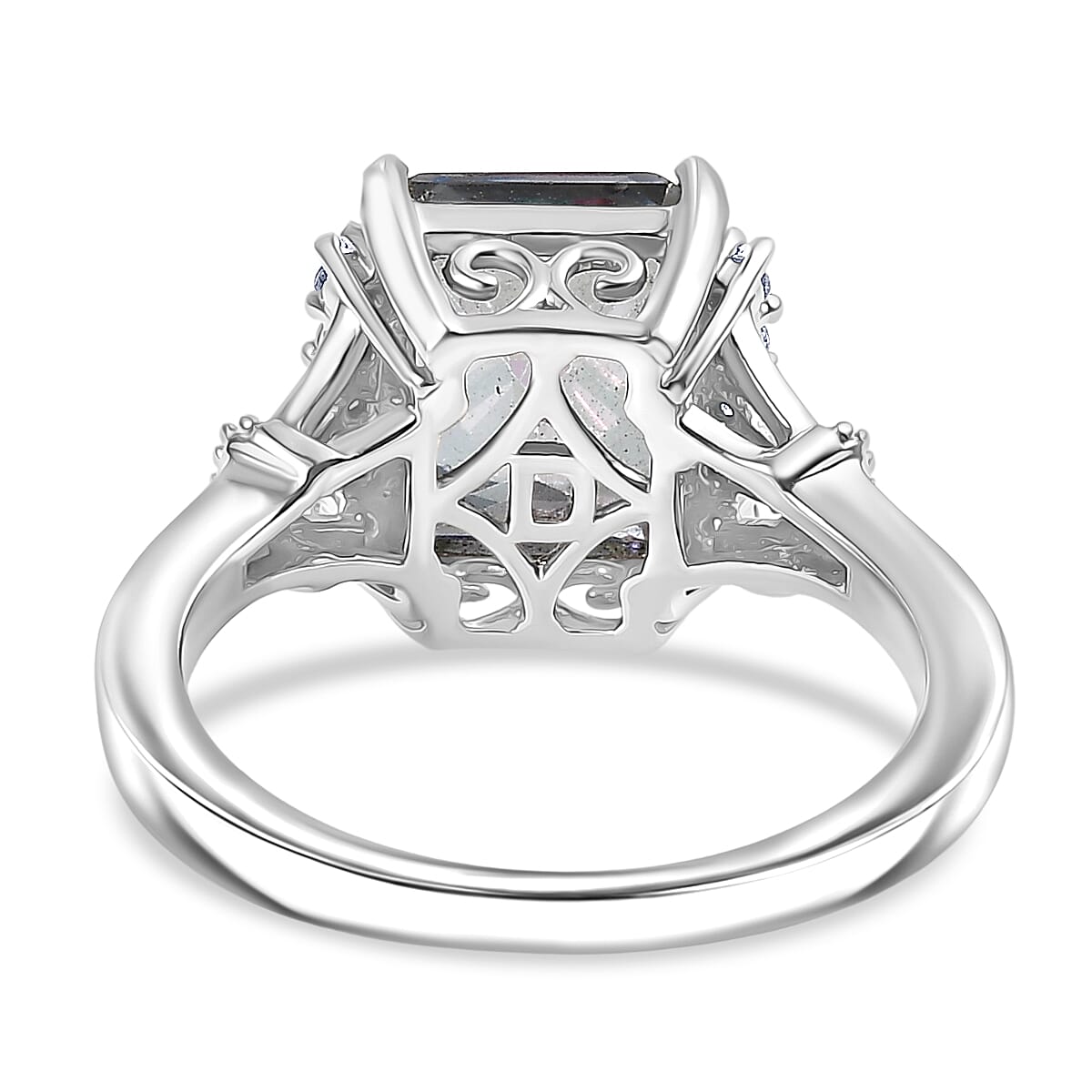 D'Joy Mystic Topaz & White Zircon Ring in Rhodium Overlay Sterling Silver 4.47 Ct.