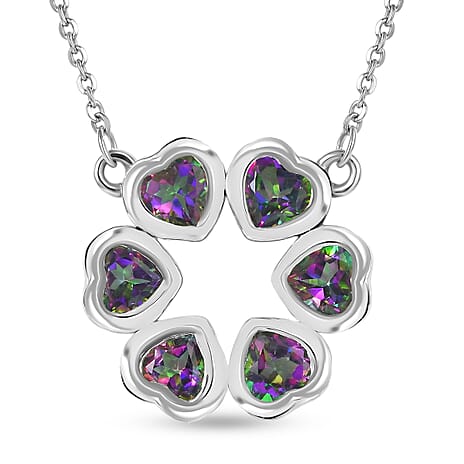 D'Joy Mystic Topaz Floral Heart Cluster Necklace (Size - 20) with Lobster Clasp in Rhodium Overlay Sterling Silver 1.81 Ct.