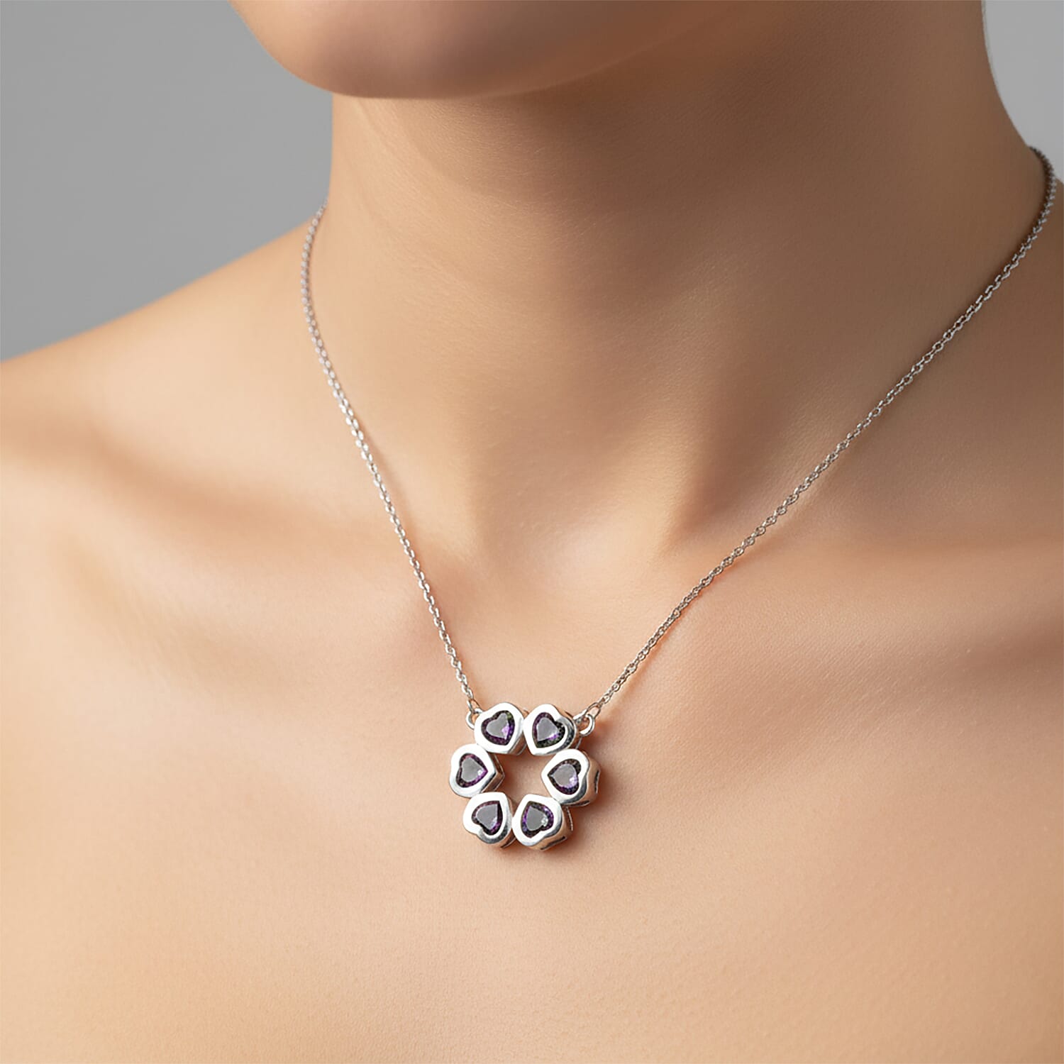 D'Joy Mystic Topaz Floral Heart Cluster Necklace (Size - 20) with Lobster Clasp in Rhodium Overlay Sterling Silver 1.81 Ct.