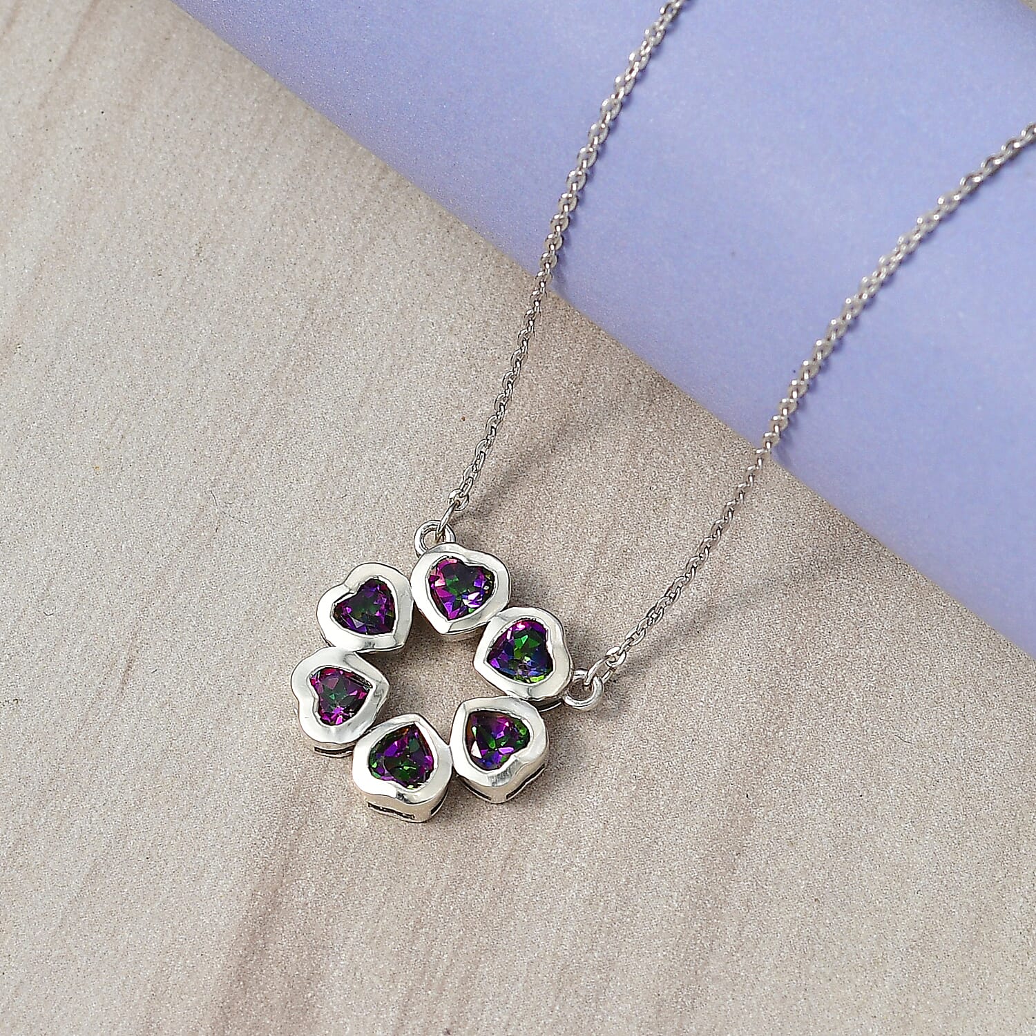 D'Joy Mystic Topaz Floral Heart Cluster Necklace (Size - 20) with Lobster Clasp in Rhodium Overlay Sterling Silver 1.81 Ct.