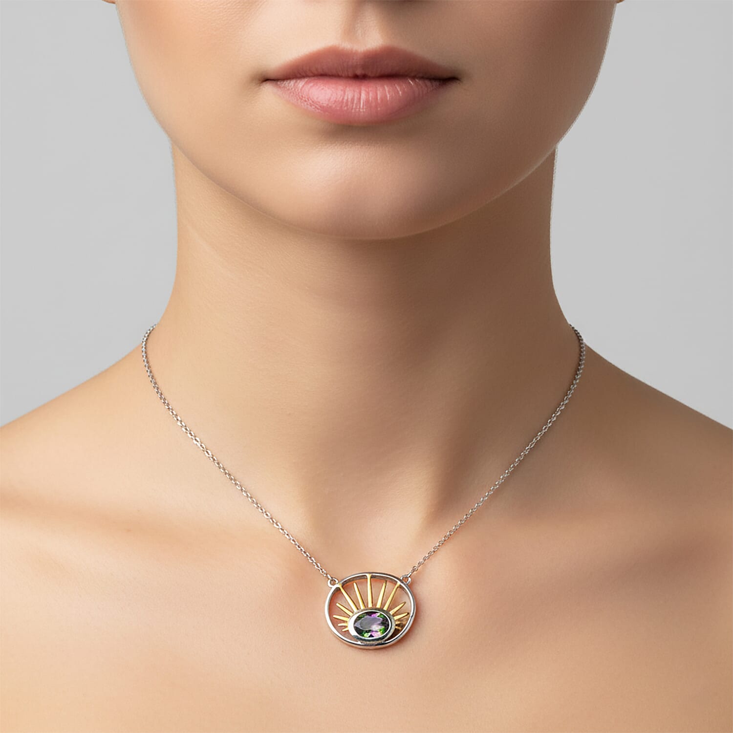 D'Joy Mystic Topaz Gallardo & Blaine Necklace (Size - 20) with Lobster Clasp in Yellow Gold Plated & Platinum Overlay Sterling Silver 1.61 Ct.