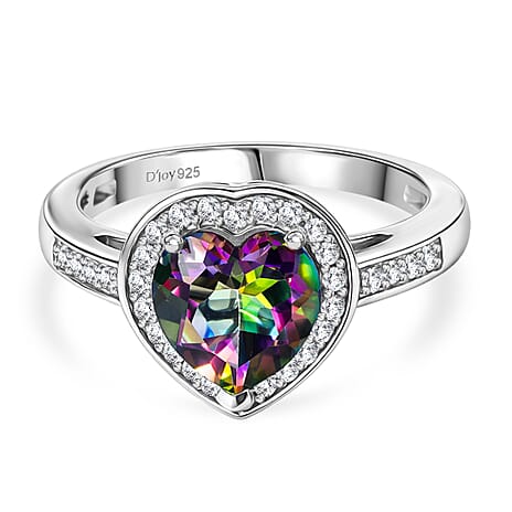 D'Joy Mystic Topaz & White Zircon Ring in Rhodium Overlay Sterling Silver 2.45 Ct.