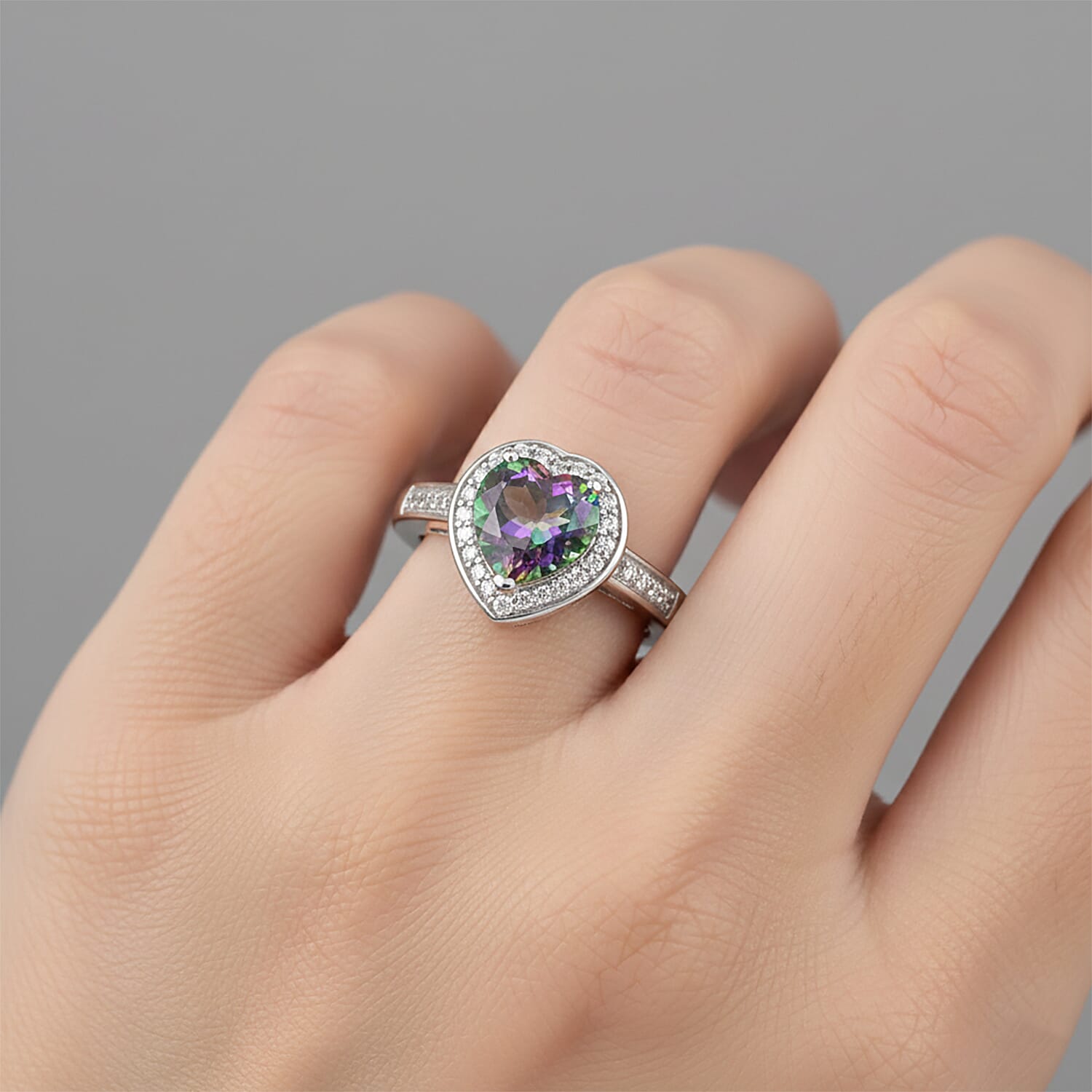 D'Joy Mystic Topaz & White Zircon Ring in Rhodium Overlay Sterling Silver 2.45 Ct.