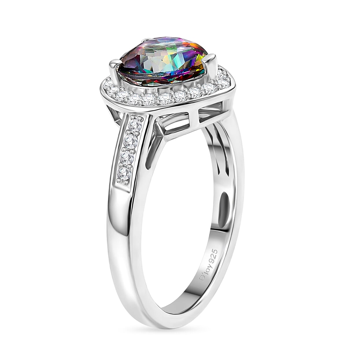 D'Joy Mystic Topaz & White Zircon Ring in Rhodium Overlay Sterling Silver 2.45 Ct.