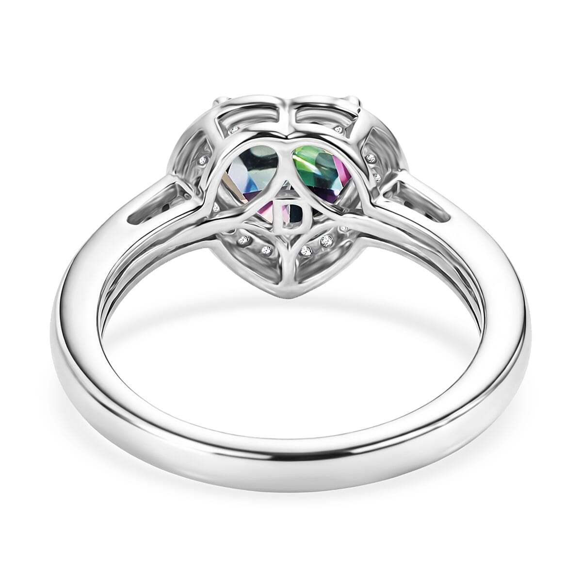 D'Joy Mystic Topaz & White Zircon Ring in Rhodium Overlay Sterling Silver 2.45 Ct.