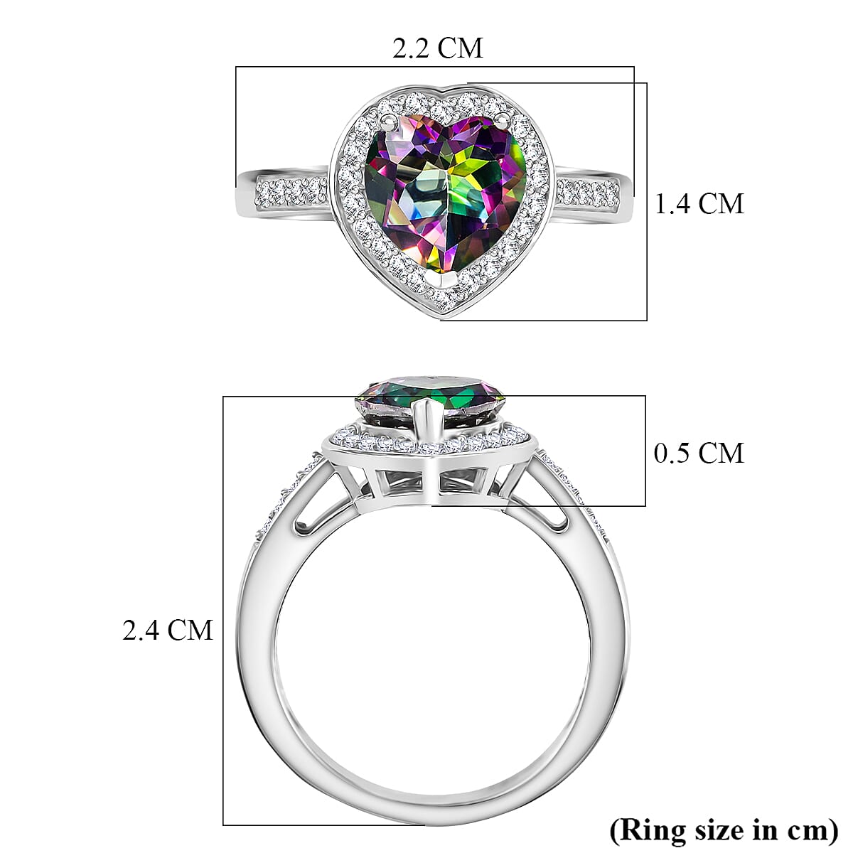 D'Joy Mystic Topaz & White Zircon Ring in Rhodium Overlay Sterling Silver 2.45 Ct.