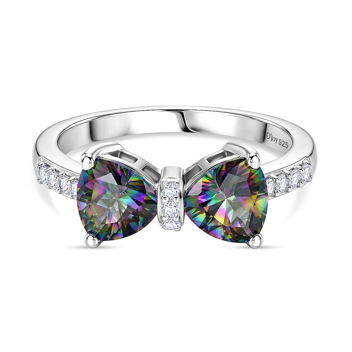 D'Joy Mystic Topaz & White Zircon Ring in Platinum Overlay Sterling Silver 1.98 Ct.