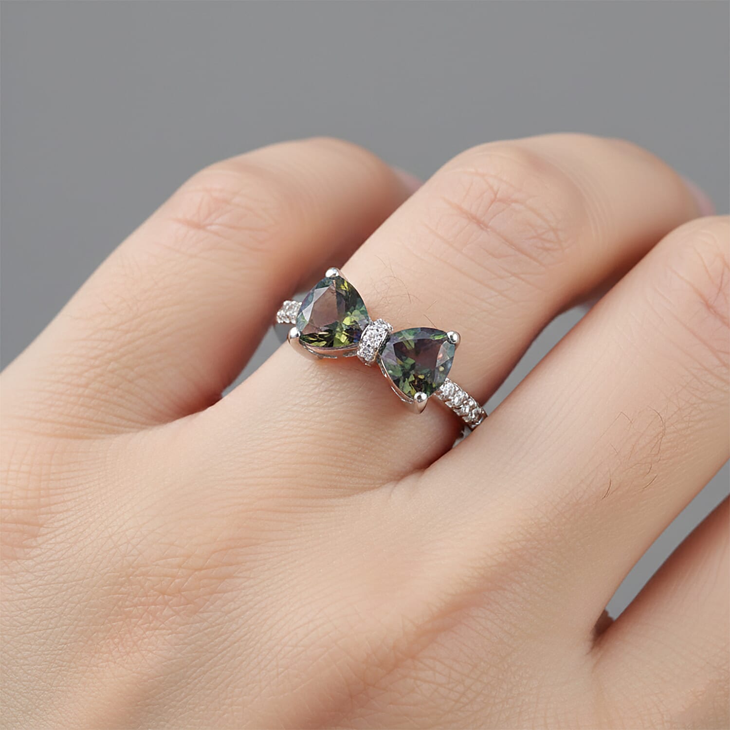 D'Joy Mystic Topaz & White Zircon Ring in Platinum Overlay Sterling Silver 1.98 Ct.