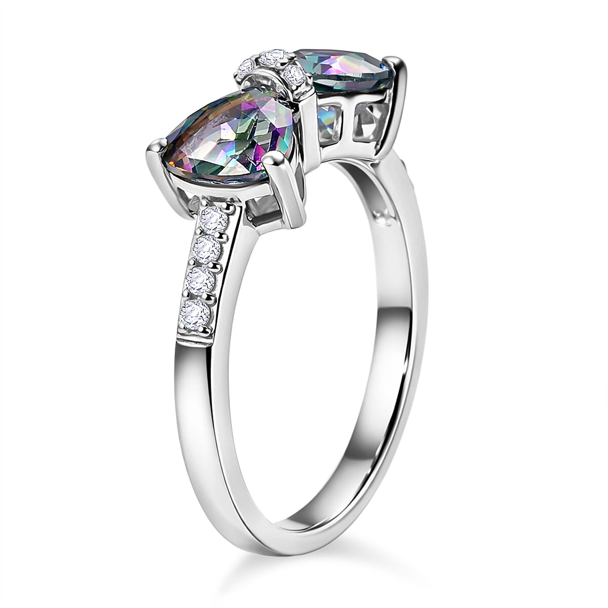 D'Joy Mystic Topaz & White Zircon Ring in Platinum Overlay Sterling Silver 1.98 Ct.