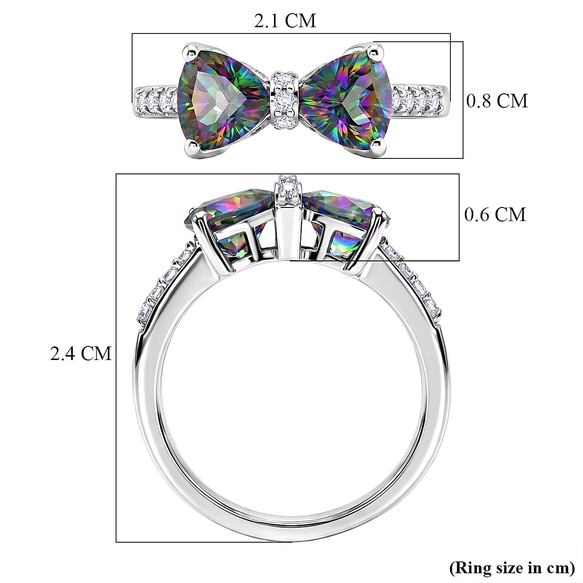 D'Joy Mystic Topaz & White Zircon Ring in Platinum Overlay Sterling Silver 1.98 Ct.