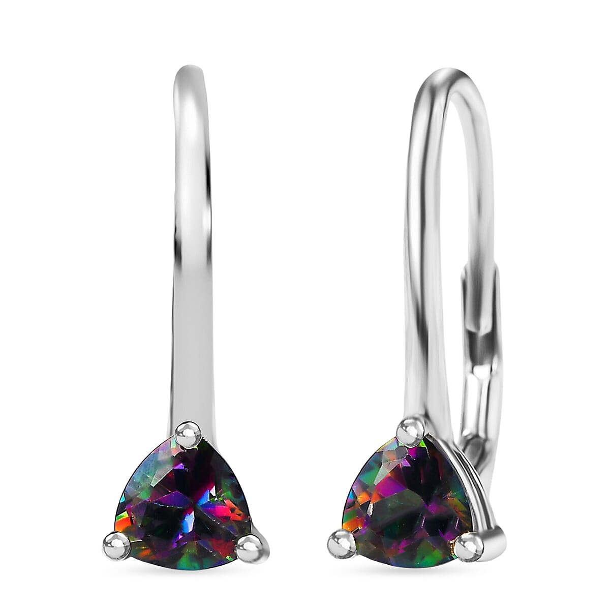 D'Joy Mystic Topaz Solitaire Lever Back Earring in Platinum Overlay Sterling Silver 1.08 Ct.