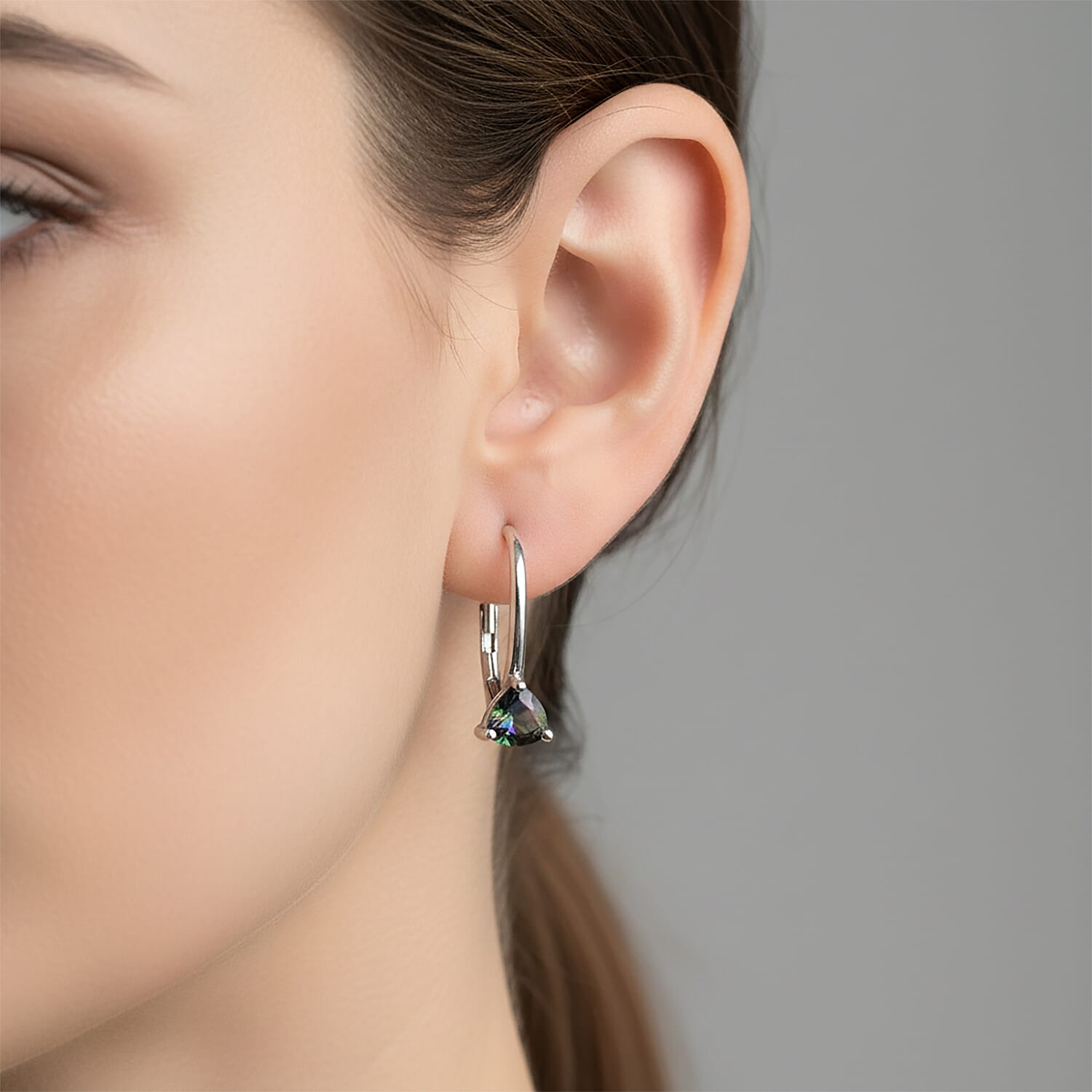 D'Joy Mystic Topaz Solitaire Lever Back Earring in Platinum Overlay Sterling Silver 1.08 Ct.