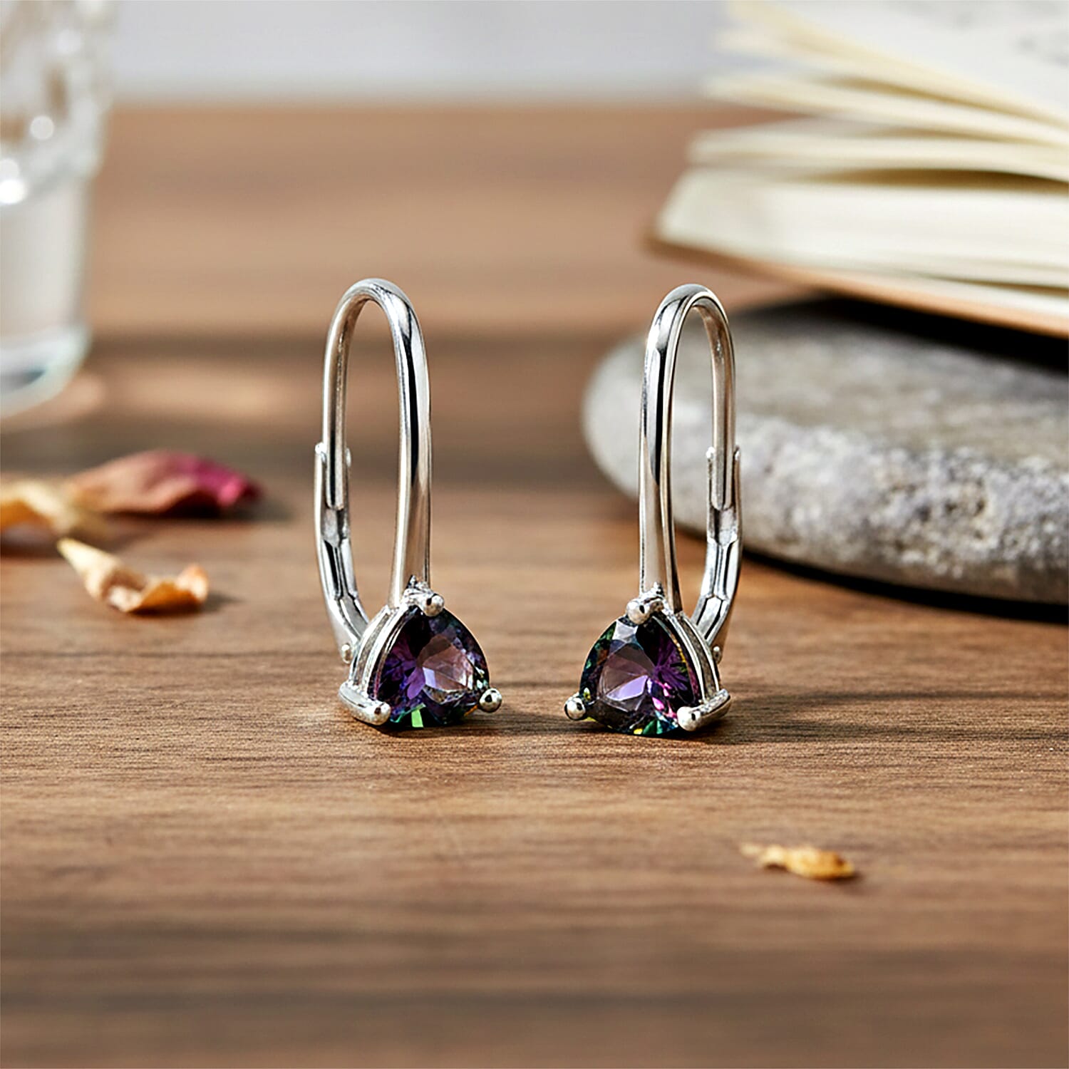 D'Joy Mystic Topaz Solitaire Lever Back Earring in Platinum Overlay Sterling Silver 1.08 Ct.