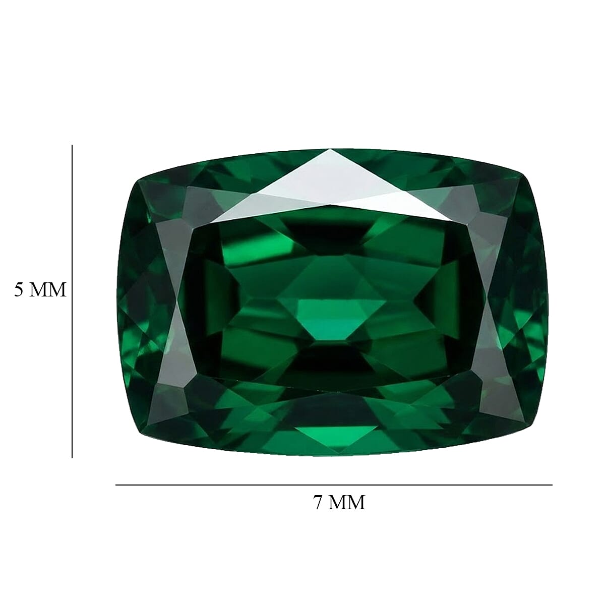 Green Cubic Zirconia Cushion Cut 7X5 mm Gemstone, 1.85 Ct