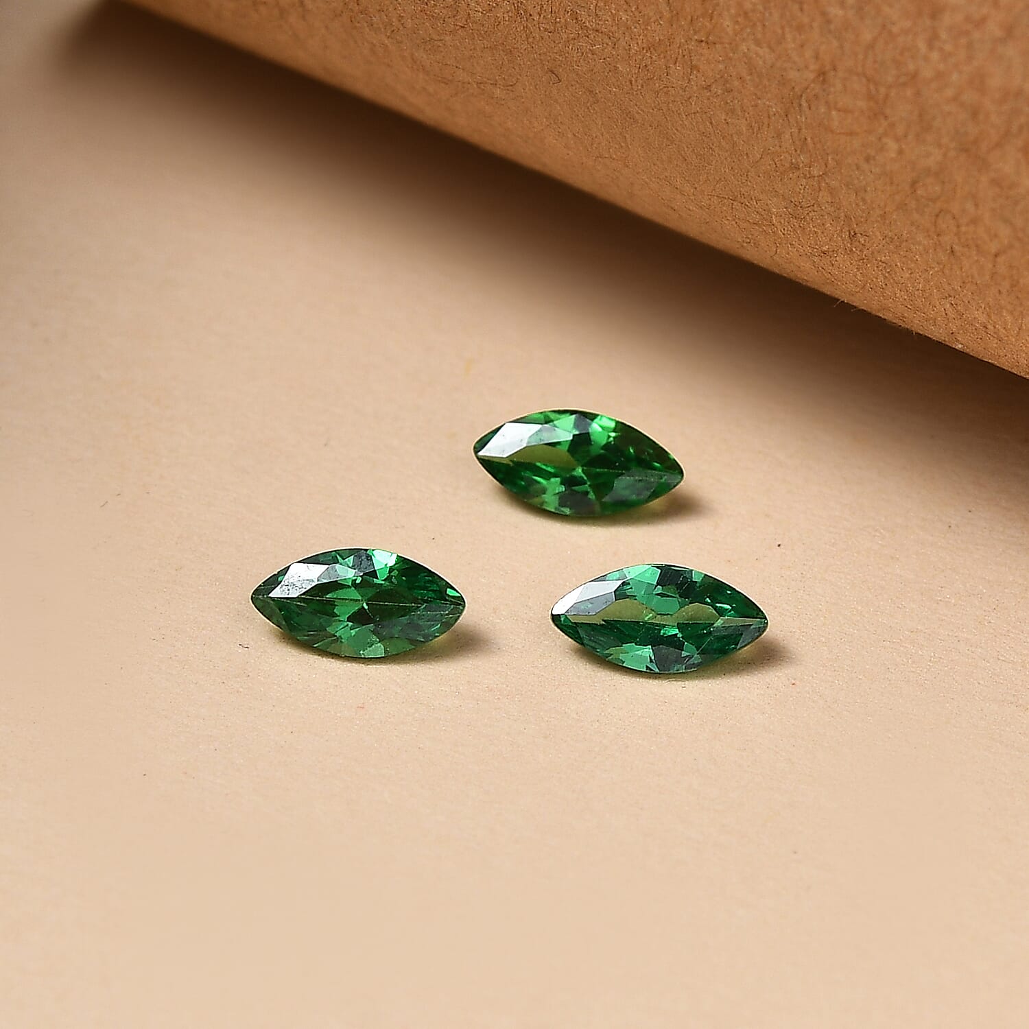 Set Of 3 Green Cubic Zirconia Marquee 6X3 mm Gemstone, 1.00 Ct