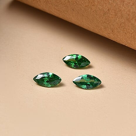 Set Of 3 Green Cubic Zirconia Marquee 6X3 mm Gemstone, 1.00 Ct