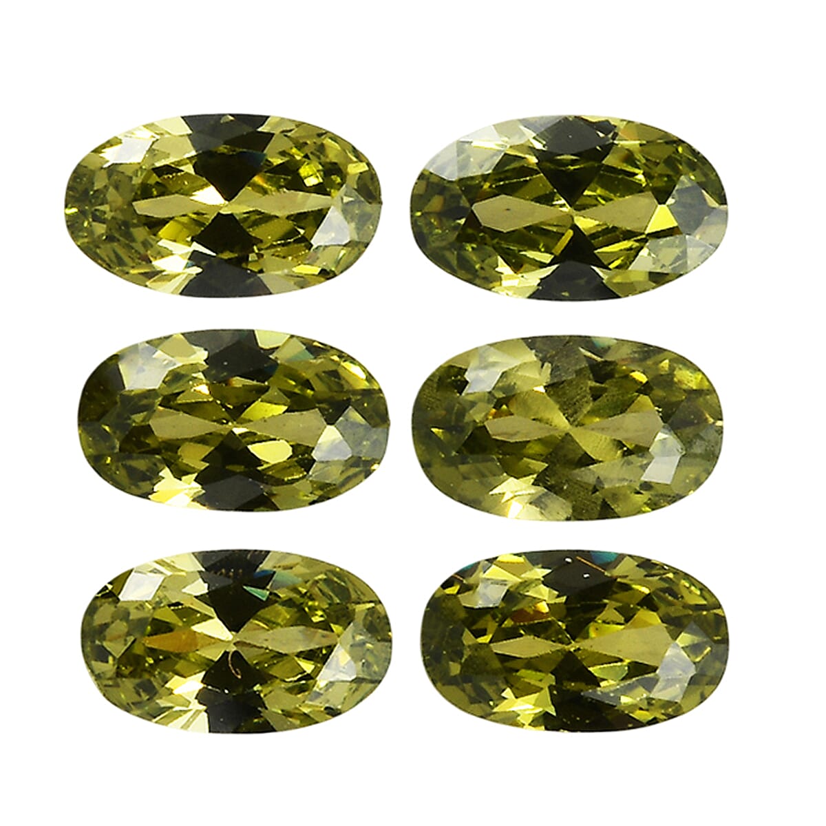 Set Of 6 Peridot Cubic Zirconia Oval Cut Cut 5X3 mm Gemstone, 2.03 Ct