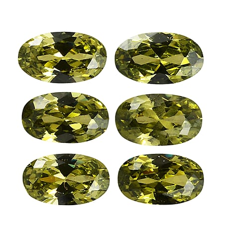 Set Of 6 Peridot Cubic Zirconia Oval Cut Cut 5X3 mm Gemstone, 2.03 Ct