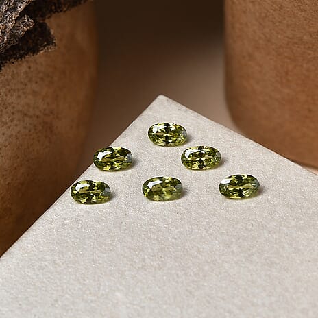 Set Of 6 Peridot Cubic Zirconia Oval Cut Cut 5X3 mm Gemstone, 2.03 Ct