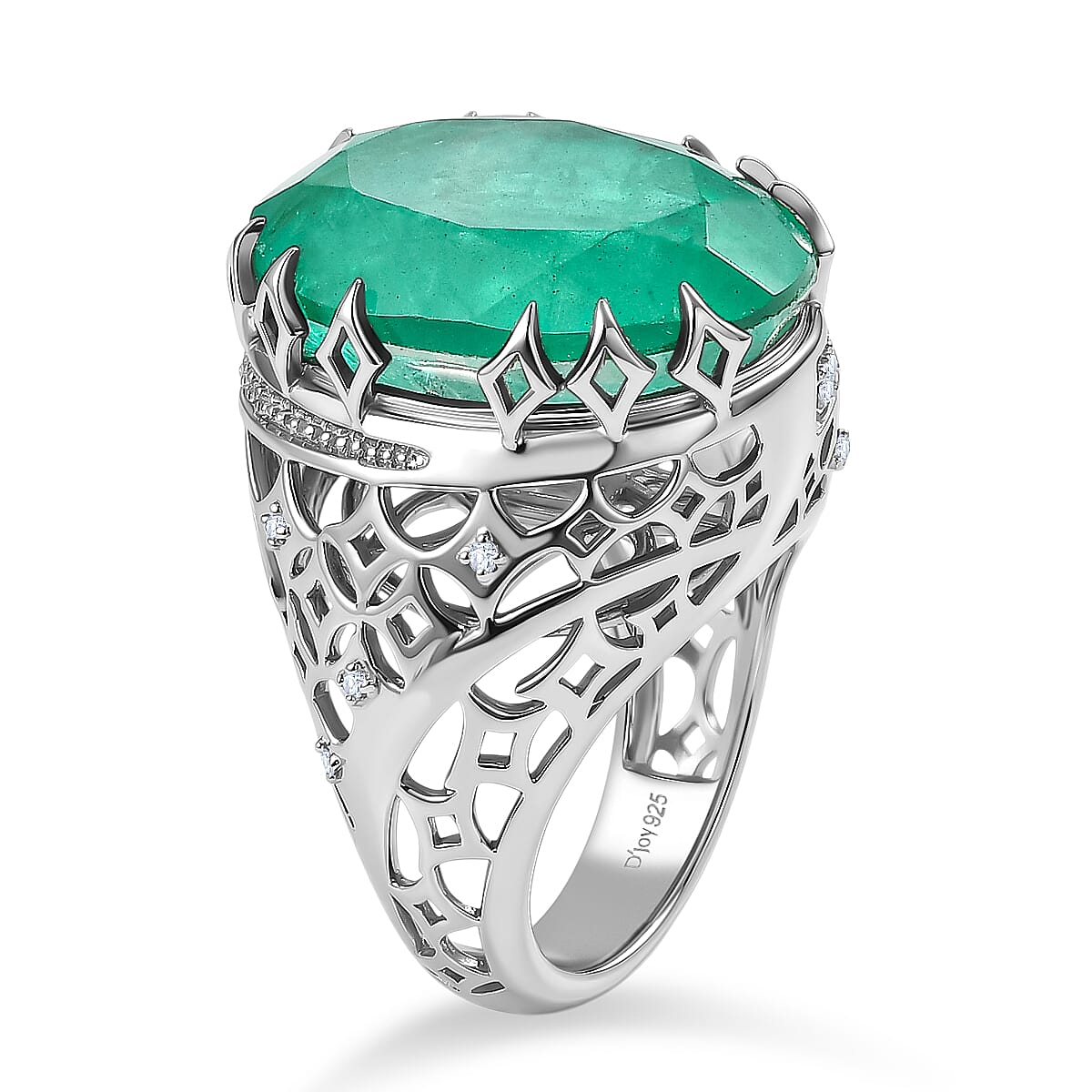 D'Joy Emeraldine Triplet Quartz & White Zircon in Rhodium Overlay Sterling Silver 19.83 Ct, Silver Wt. 6.72 Gms