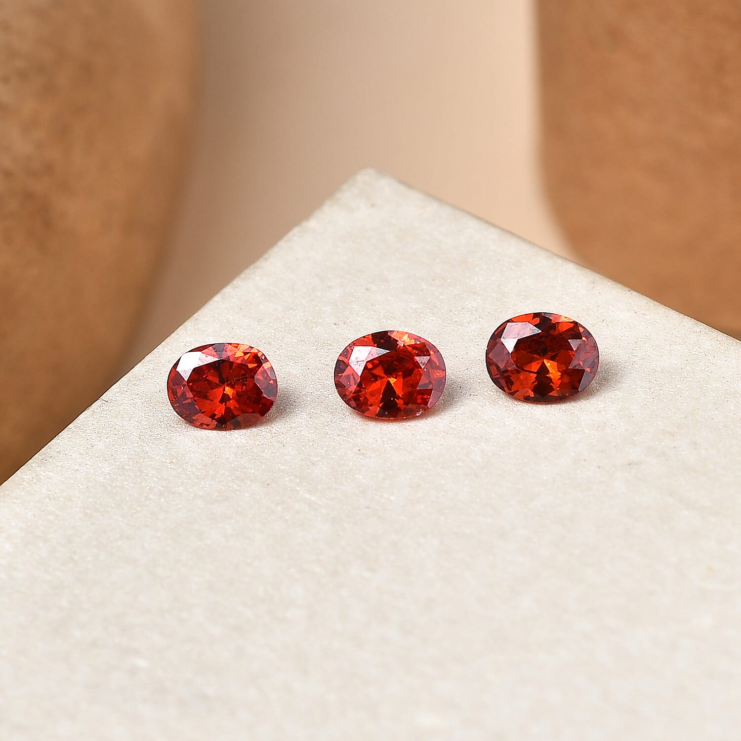 Set Of 3 Garnet Cubic Zirconia Oval Cut Cut 5X4 mm Gemstone, 1.51 Ct