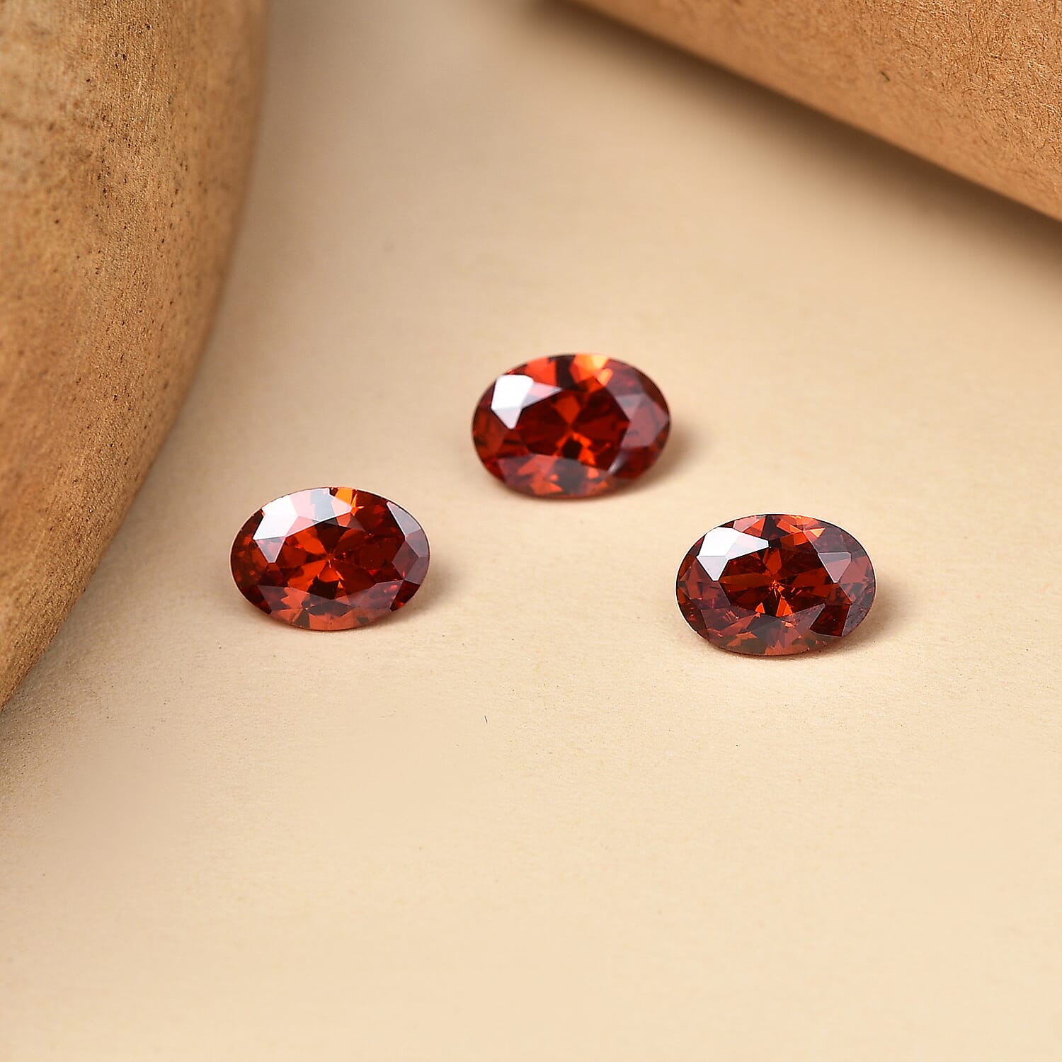 Set Of 3 Garnet Cubic Zirconia Oval Cut 7X5 mm Gemstone, 3.60 Ct