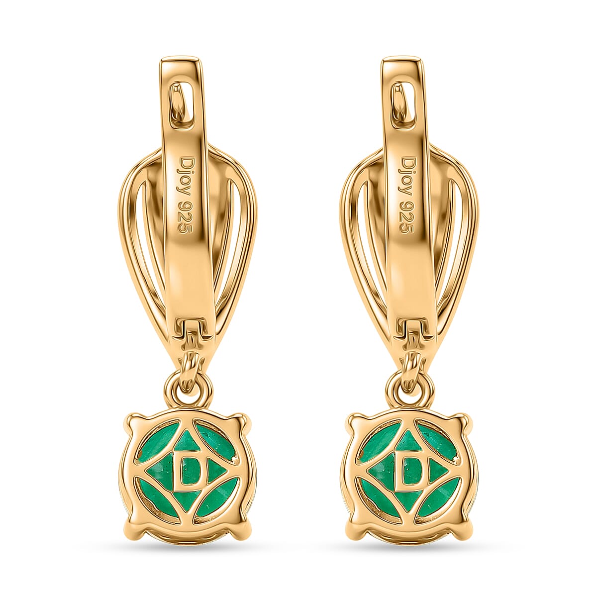 D'Joy Emeraldine Triplet Quartz & White Zircon Dangling Earring with Clasp in Yellow Gold Plated Sterling Silver 2.90 Ct.