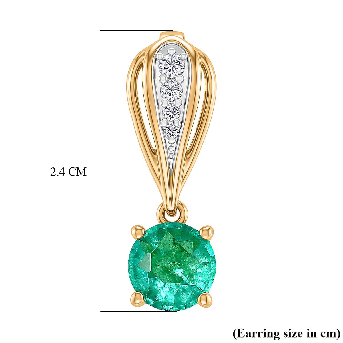 D'Joy Emeraldine Triplet Quartz & White Zircon Dangling Earring with Clasp in Yellow Gold Plated Sterling Silver 2.90 Ct.