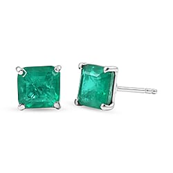 Emeraldine Triplet Quartz Solitaire Stud Push Post Earring in Platinum Overlay Sterling Silver 3.35 Ct.