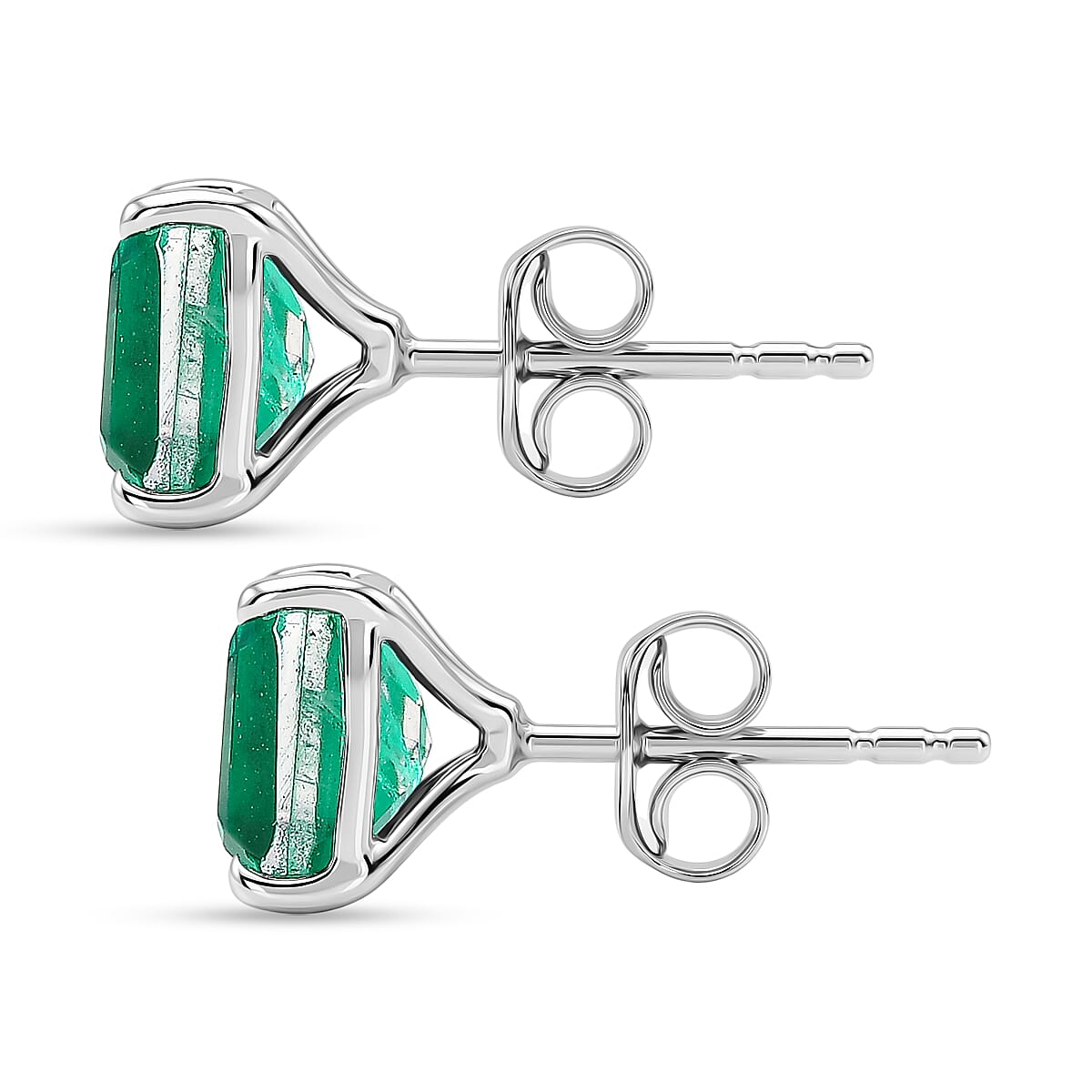 Emeraldine Triplet Quartz Solitaire Stud Push Post Earring in Platinum Overlay Sterling Silver 3.35 Ct.