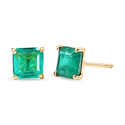 Emeraldine Triplet Quartz Solitaire Stud Push Post Earring in Platinum Overlay Sterling Silver 3.35 Ct.