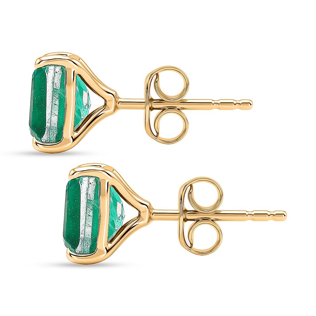 Emeraldine Triplet Quartz Solitaire Stud Push Post Earring in Yellow Gold Plated Sterling Silver 3.35 Ct.