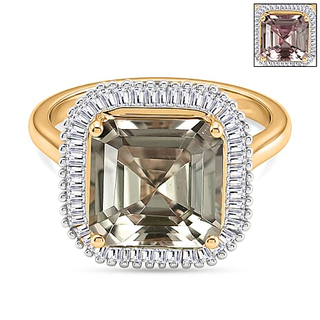 The Tony Diniz Collection - Rhapsody 18K Yellow Gold AAAA Natural Royal Asscher Cut Turkizite & Natural Earth Mined VS-E-F White Diamond Ring 5.14 Ct. Gold Wt 4.8 Grams