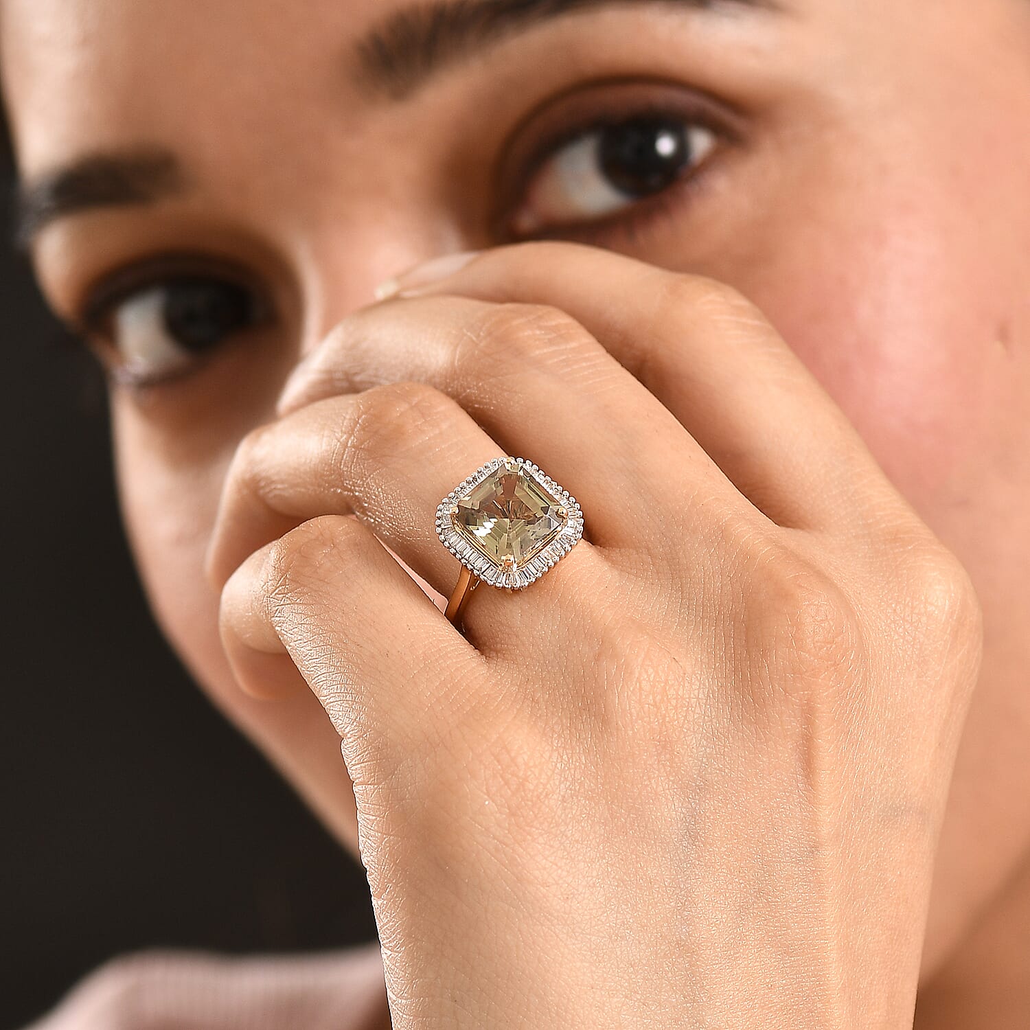 The Tony Diniz Collection - Rhapsody 18K Yellow Gold AAAA Natural Royal Asscher Cut Turkizite & Natural Earth Mined VS-E-F White Diamond Ring 5.14 Ct. Gold Wt 4.8 Grams