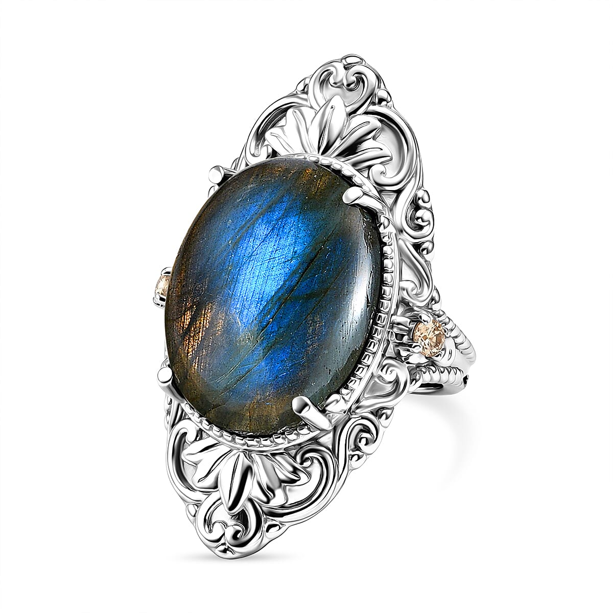 EverTrue - Labradorite & Champagne Cubic Zirconia Ring 18.37 Ct.