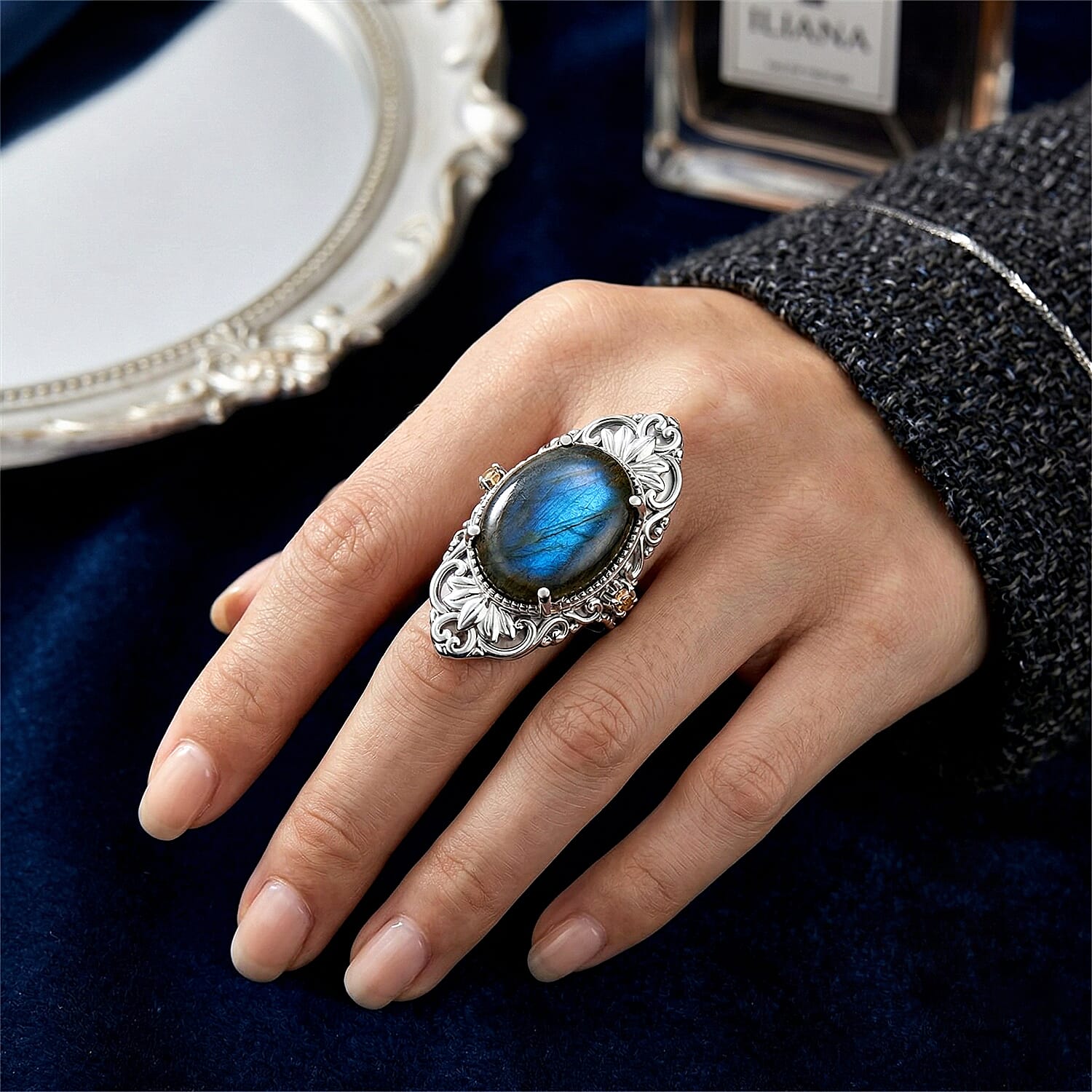 EverTrue - Labradorite & Champagne Cubic Zirconia Ring 18.37 Ct.