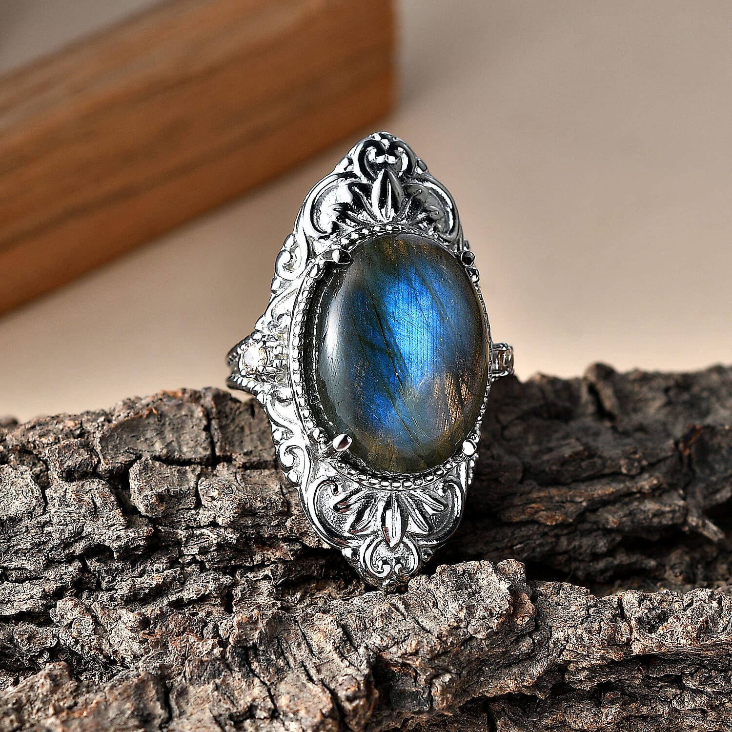 EverTrue - Labradorite & Champagne Cubic Zirconia Ring 18.37 Ct.
