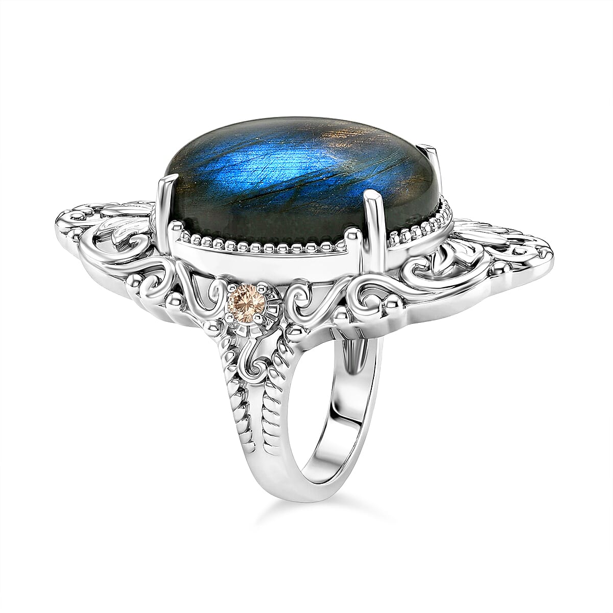 EverTrue - Labradorite & Champagne Cubic Zirconia Ring 18.37 Ct.