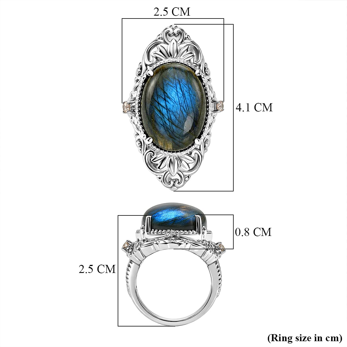 EverTrue - Labradorite & Champagne Cubic Zirconia Ring 18.37 Ct.