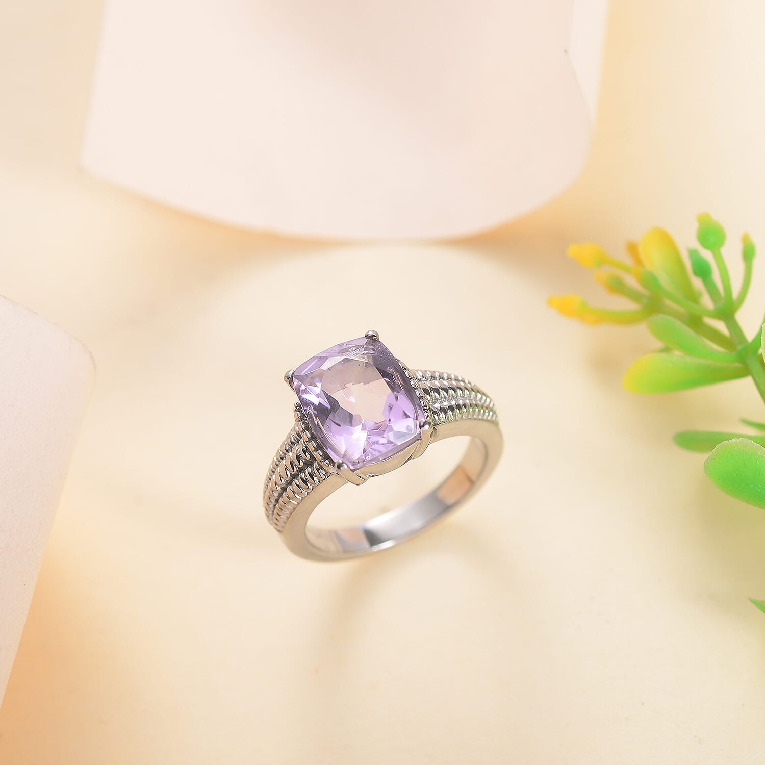 Pink Amethyst Solitaire Ring 4.35 Ct.