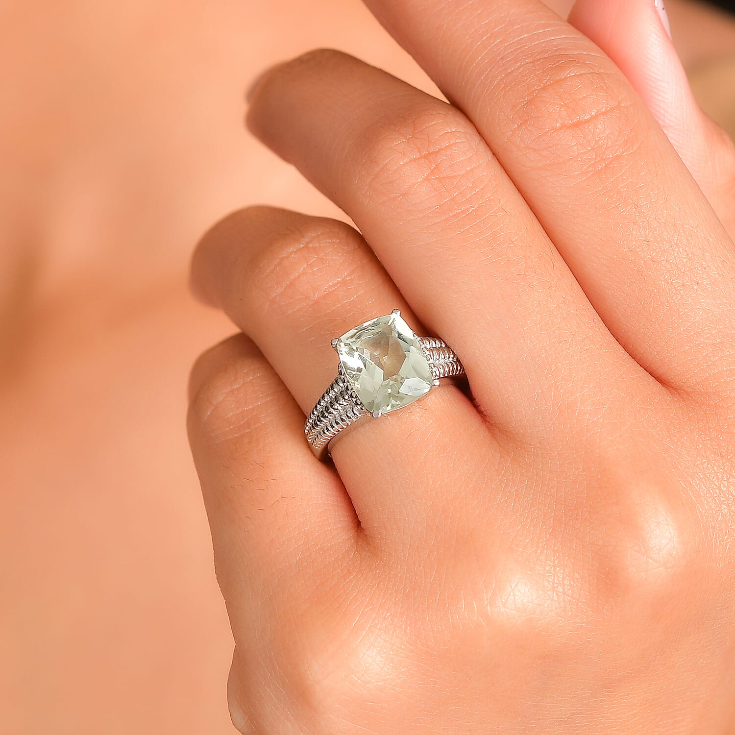 EverTrue - Green Amethyst Solitaire Ring 3.98 Ct.