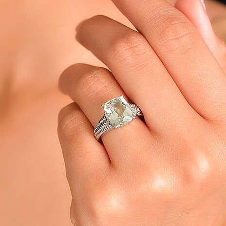 Green Amethyst Solitaire Ring 3.98 Ct.