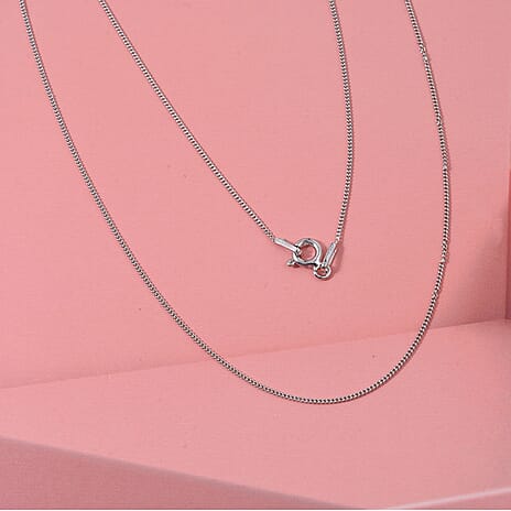Close Out Deal - Rhodium Overlay Sterling Silver Curb Chain (Size - 20) with Spring Ring Clasp