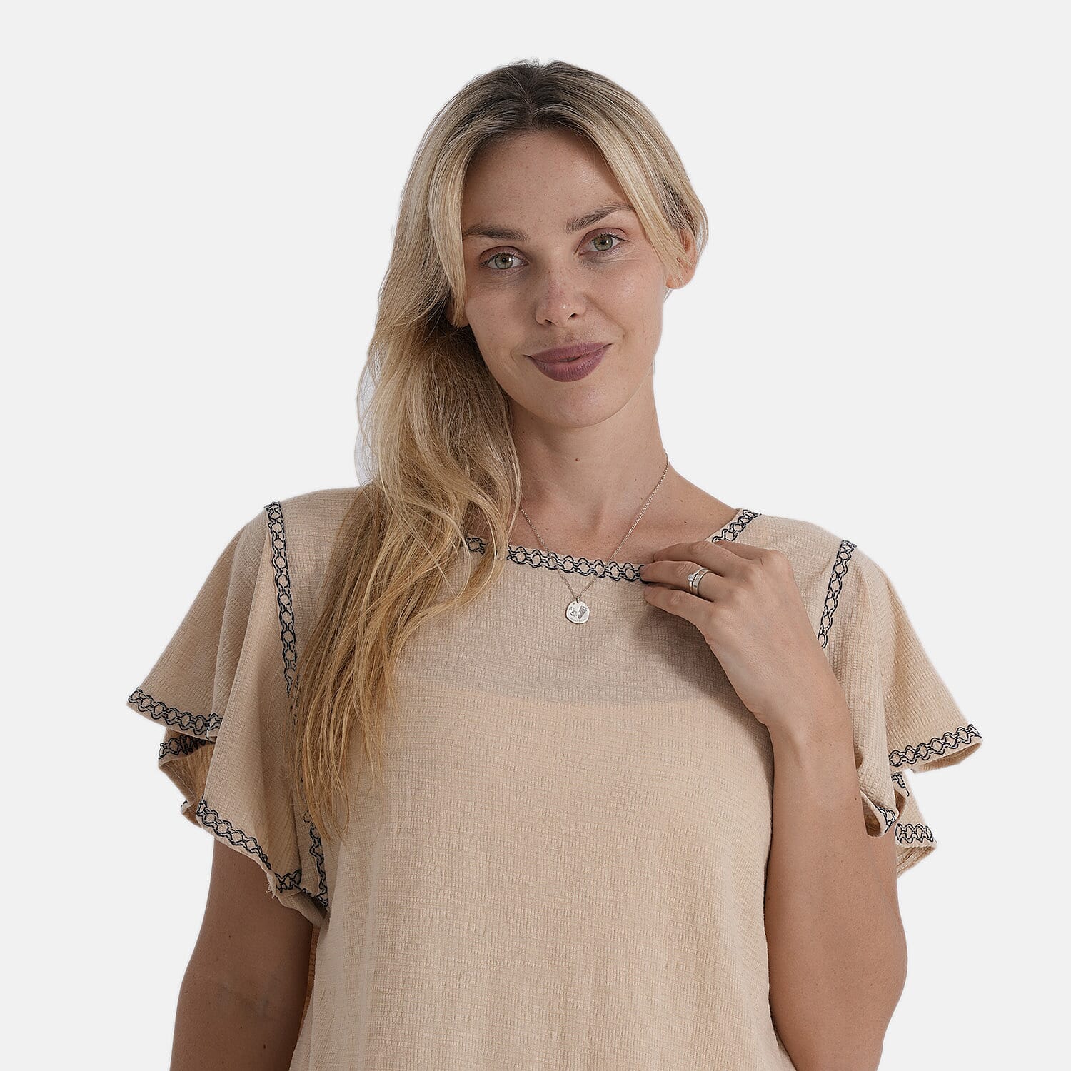 La Marey Embroidery Top (Size - XL) - Off White Blue
