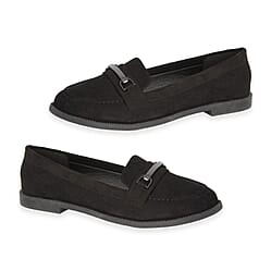 Spot On Ladies Microsuede Slip-On Loafers With Tonal Metallic Strap