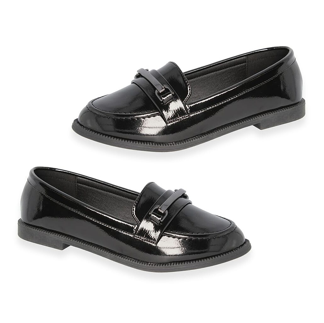 Spot On Ladies Microsuede Slip-On Loafers With Tonal Metallic Strap