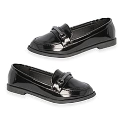 Spot On Ladies Microsuede Slip-On Loafers With Tonal Metallic Strap